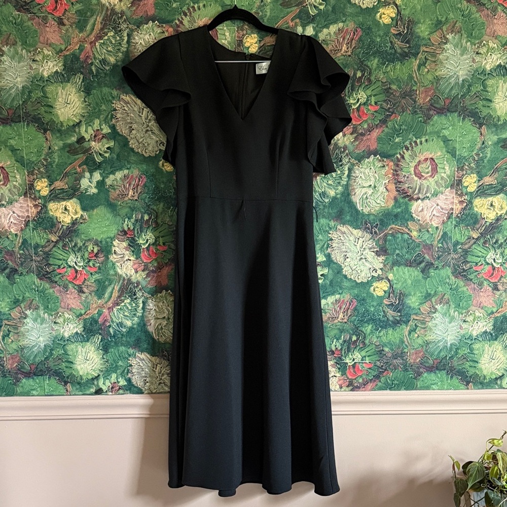 Eliza J Black Midi Dress with Ruffled Sleeves